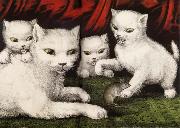 Currier and Ives Three little white kitties oil on canvas